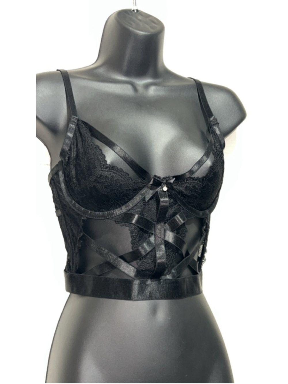 Women's BodyRage Black Lace Strappy Bra M